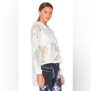 Free People FP Movement White Floral Mesh Hoodie High Low Hem Sweatshirt‎ Large